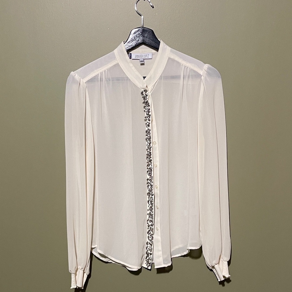 Jennifer Lopez Cream Blouse with Silver Accents